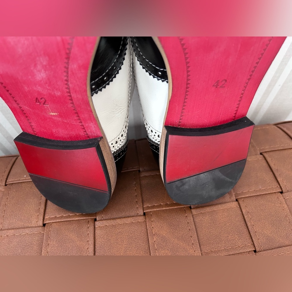 Fiesso FI-7400 Black/White Leather Wingtip Oxfords Men’s Size 42/ US 9 - Picture 9 of 9